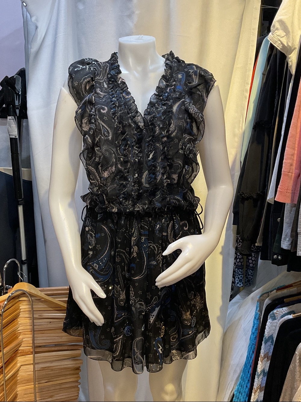 Zadig & Voltaire Black Paisley Ruffle-Trim dress